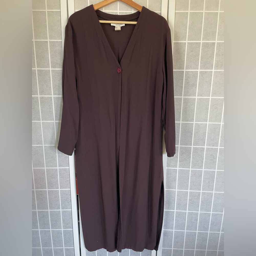 Christina James long light wool blend Jacket, Brown, Small.
